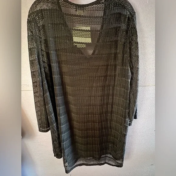 Jordan Taylor Black Mesh Chevron V-neck Swim Beach Coverup Bell sleeves - Picture 9 of 13